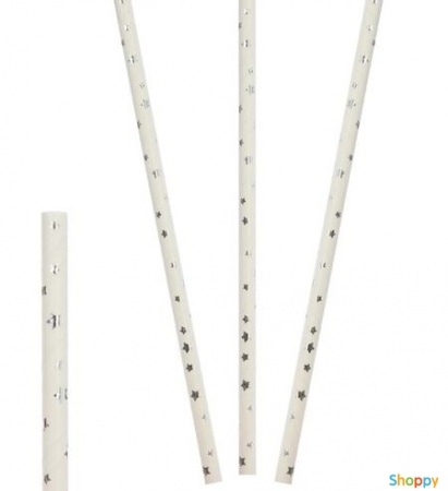 Трубочки для коктейля бумажные одноразовые "Звезды Серебряные" / набор 25 шт. /