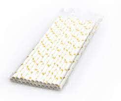 Трубочки для коктейля бумажные одноразовые "Звезды Золотые" / набор 25 шт. /